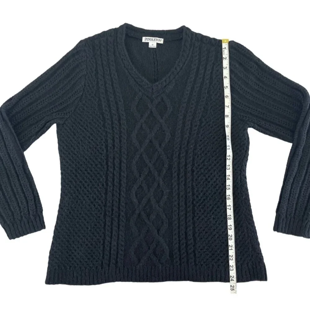 Pendleton Women's V-Neck Cableknit Sweater Black‎ Mohair Wool Size Medium